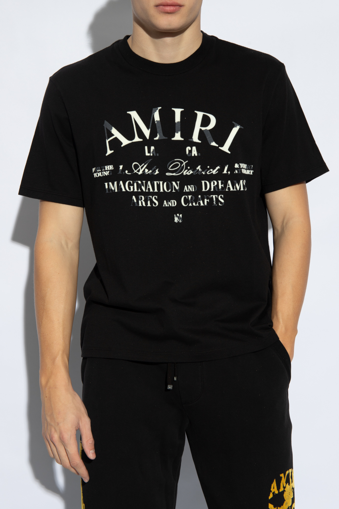 シャツ AMIRI Men Long Tops AMSTBW1020 BLACK AMIRI Bones Stacked Cotton Long Sleeve T-shirt Amiri